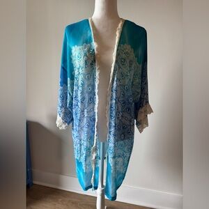 In Bloom Blue and White Satin Robe